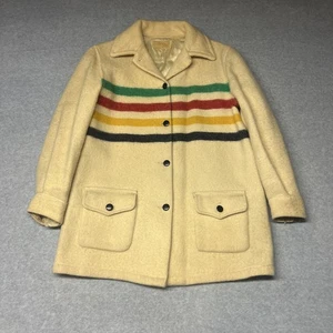 Vintage 60s Hudson Bay Snap Jacket Mens Large Beige Striped Wool Canada RARE 22x29,5 - Bild 1 von 17