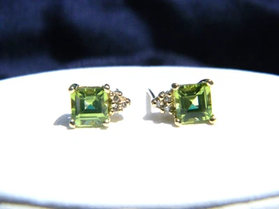 10k Gold Peridot And Diamond Earrings  - Image 1 of 4