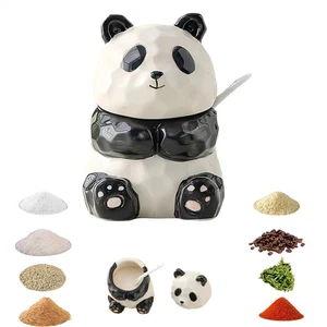 Panda Salt and Pepper Shakers, Cute 8oz Ceramic Spice Jar with Spoon, Animal ... - Picture 1 of 7