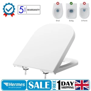 Soft Close D-Shape Toilet Seat with Quick Release Easy Clean Bathroom Duroplast - Picture 1 of 15