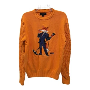 Suéter AKOO Para Hombres Mediano Naranja Zorro Bordado Hip Hop Ropa de Calle Algodón Tejido - Imagen 1 de 8