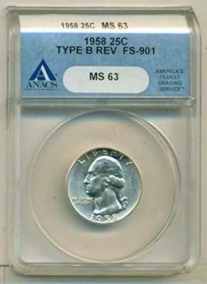 1958 Washington Quarter Type B Variety FS-901 MS63 ANACS - Image 1 of 4