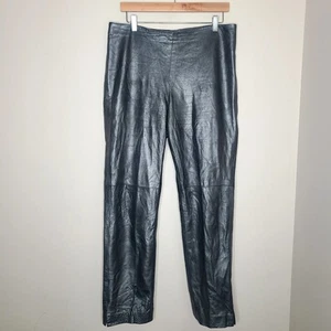 Vtg Ralph Lauren Collection Purple Label Gray Metallic Leather Pants 12 Flat - Picture 1 of 9