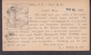1888 AD Postkarte C I Hood & Co Lowell Mass / Hood's Sarsaparilla - Bild 1 von 2
