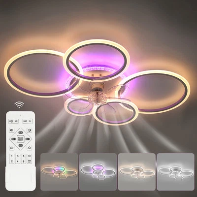 LED Ceiling Fans With Lights Dimmable Remote Control App Control for Bedroom - Image 1 of 4