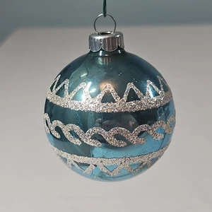 Vintage Shiny Brite Blue Glitter Stencil Glass Christmas Ornament 2.5" - Picture 1 of 4