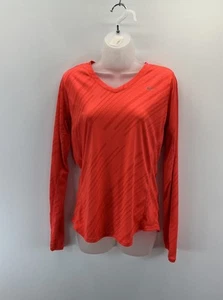 Nike Running Women’s DriFit V Neck Long Sleeve Training Shirt Orange Large - Picture 1 of 9