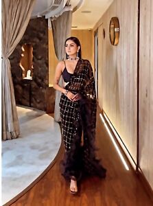 Indische Bollywood Replik exklusive Designer schwarz ethnische Hochzeit Party Kleidung Sari
