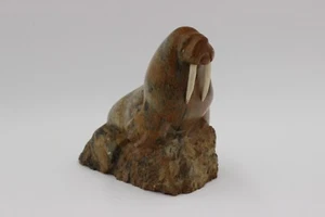 Miles Metzger Carved Soapstone Walrus On Rock Sculpture 1985 - 142/500 - Picture 1 of 14