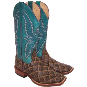 Macie Bean Ladies Reely Good Time Brown & Turquoise Square Toe Boots M9120 - Picture 1 of 40