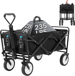 Collapsible Wagon Foldable Heavy Duty Steel Utility Outdoor Beach with Big Whee - Picture 1 of 12