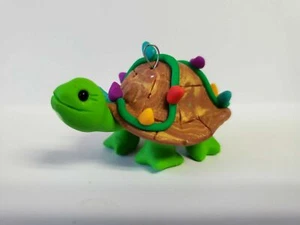 TURTLE Christmas Ornament TANGLED IN LIGHTS STANDING Polymer Clay HAND MADE - Picture 1 of 4
