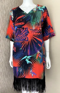 BiBA Fransen Kimono Kleid Strandbedeckung Tropisches Muster Retail Größe 8-10 - Bild 1 von 14