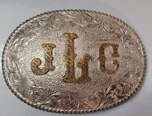Letter JLC initial custom floral swirl belt buckle,  Crumine.  - Picture 1 of 8