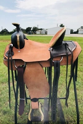 Youth Kids Western Horse Ranch Saddle With Basket Weave Tooling Free Shipping - Image 1 of 4