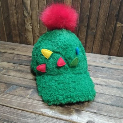 Christmas Baseball Cap Sherpa NEW Unisex Green Faux Lights Adjustable X-mas - Image 1 of 4
