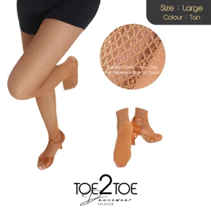 Professional Fishnet Dance Tights - Reinforced Sole - Latin, Dark Tan - Large - Picture 1 of 1