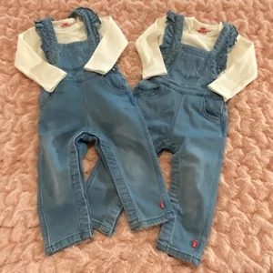 Baby Shirt Overall Outfit Set Twins Sz 12 18 Months Ruffle Twin Girls Babies - Picture 1 of 10