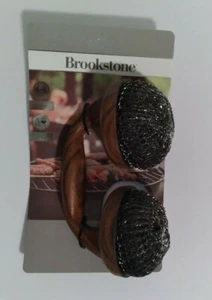 NUEVO Cepillo de Parrilla de Madera Brookstone 2 Cabezales de Limpieza Resistente Regalo Día del Padre - Imagen 1 de 3