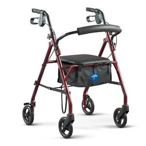 Walker with Seat, Burgundy, Foldable, Adjustable Handles for Mobility Impaired - Picture 1 of 6