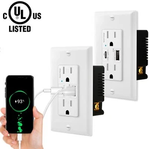 4.8A USB C Outlet Wall Charger Smart Fast Charging Tamper Resistant Receptacle×2 - Picture 1 of 12