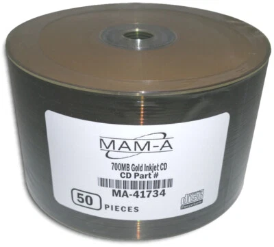 100-Pak MAM-A (Mitsui) GOLD INKJET/GOLD 52X 80-Min Archival CD-R's, #41734 - Image 1 of 2