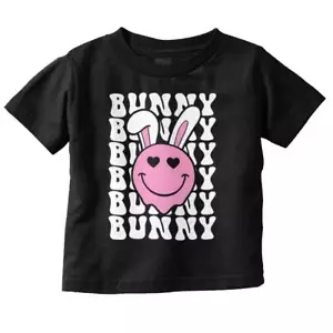 Cute Easter Bunny Ears Heart Eyes Happy Face Toddler Girl Youth T Shirt For Kids - Picture 1 of 5