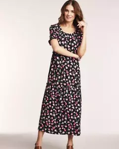 NEW Choose Petite Sz Black Floral Stretchy Jersey Knit Tiered Midi Dress BLAIR - Picture 1 of 3