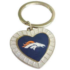 NFL Metal Rhinestone Heart Keychain Denver Broncos Rico Industries Football - Picture 1 of 5