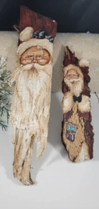 Vintage Weihnachtsschmuck Handarbeit bemalt Baumrinde Weihnachtsmann Gesicht Posten 1 groß - Bild 1 von 11