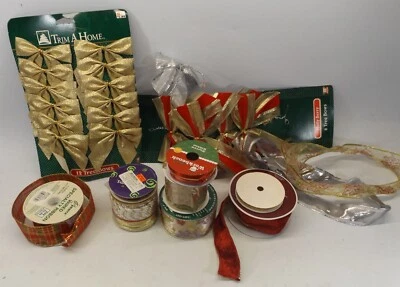 Лот винтажный Рождественский подарок надежном ткани ленты новый б/у банты - Изображение 1 из 4