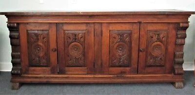 Authentic Antique Large Sideboard - Buffet Mexican Furniture Hand Carved 94" L - Image 1 of 3