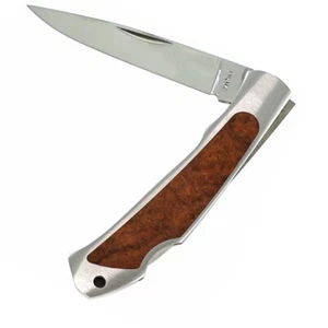 Moki Ezo Red Fox Lockback Folding Knife AUS-8 Steel Blade 410 Steel/Wood Handle - Picture 1 of 3