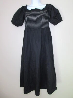 Sz L OLD NAVY NWT Black Smocked Short Puff Sleeve Midi Peasant Cotton Babydoll - Image 1 of 4