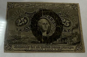 1863 25 Cent Fractional Currency Note 2nd Series - Pictorial Design & Washington - Picture 1 of 6