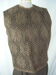 TAMMY ANDREWS Vtg 60s Brown Mod Floral Eyelet Lace Top & Skirt-Bust 37/Waist 27 - Picture 1 of 11