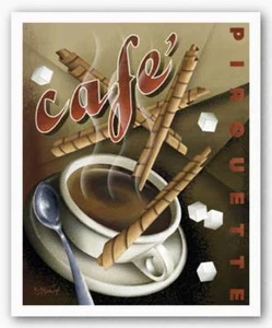 Cafe Pirouette Michael Kungl Coffee Art Print 22x18 - Picture 1 of 1