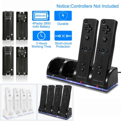 4x Rechargeable Battery + 4X Charger Dock Station Kit for Wii Remote Controller - Image 1 of 4
