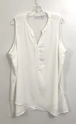 Susan Graver Boho Sleeveless White Chiffon Top Sheer 2X | 20W V-Neck Career - Image 1 of 4