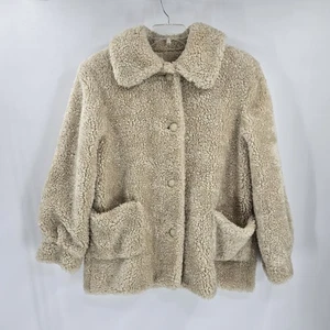 Vintage Tan Teddy Bear Coat Y2K 90's Large Maria Dionisiou Olympia USA - Picture 1 of 5