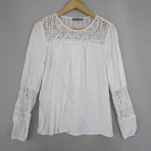 Just Jeans Top Womens 12 White Long Sleeve Lace Trim Peasant Boho Blouse Coastal - Picture 1 of 15