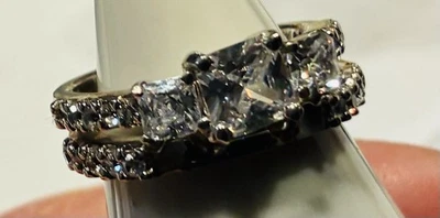 Sterling Silver 2 Piece Wedding Set Princess Cut White Topaz Wedding Set Size 7 - Image 1 of 4