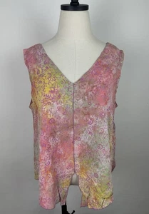 Indonesian Batik Tank Top Womens Large Pastel Pink Tie Dye Floral Romantic Fairy - Picture 1 of 11