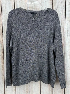 Suéter Eileen Fisher Cuello Redondo XL Negro Gris Seda Lino Mezcla Nuevo con Etiquetas $278 Foto 1 de 4