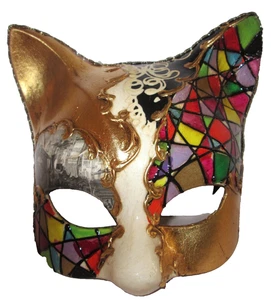 CAT 1 HANDMADE IN ITALY - FEMALE CAT MASK, PAPIER MACHE, MULTICOLOURS DESIGN 2. - Picture 1 of 3