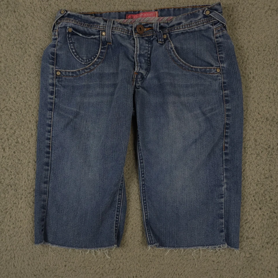 Pantalones Cortos Levis Jean De Colección Para Mujer 5 Bermudas Cortadas Azul Tiro Bajo Bolsillo a Presión Y2K Foto 1 de 4