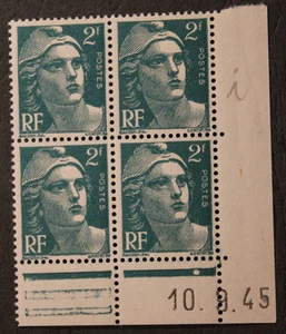 4er Block - 2F grün MARIANNE DE GANDON - Ecke datiert - YT713 - Neu** - 1945 - Bild 1 von 2