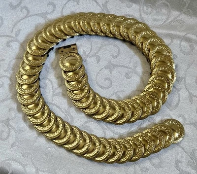 Cinturón elástico disco grabado medallón vinculado moneda oro vintage años 80 hecho en EE. UU. Foto 1 de 4