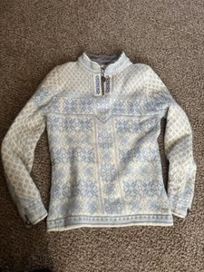 Dale of Norway Womens M Olympics WOOL Peace Ski Sweater Snowboard Blue Off White - Picture 1 of 3