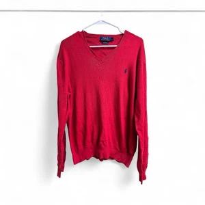 Polo Ralph Lauren Red Pima Cotton V-Neck Sweater Men’s Size L  - Picture 1 of 5